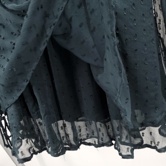 Free People Sheer Textured Long Sleeve Surplice Mini Dress Top S Dark Navy Blue - Picture 12 of 16